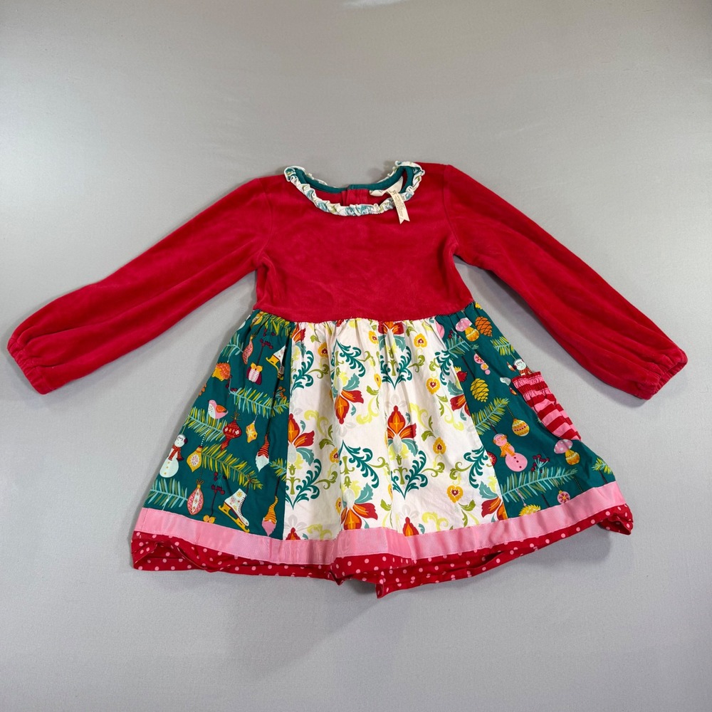 Matilda Jane Dress Girls Size 4 Christmas Holiday Red Velour Patchwork 28031D